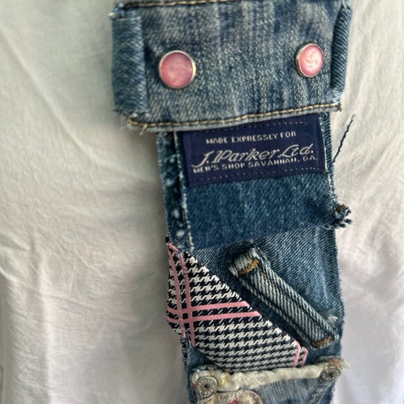 Upcycled Ladies Necktie silk Necktie Necklace - DENIM/PINK - Picture 4 of 6